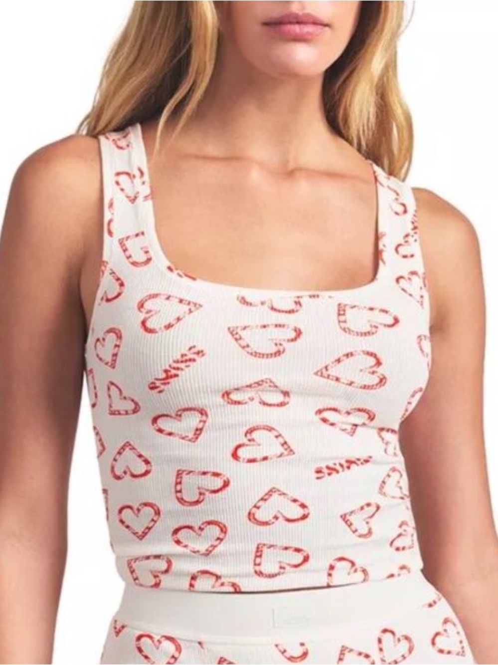 SKIMS Cotton Ribbed Tank Top Marble Candy Heart Small Scoop Neck Candy Canes